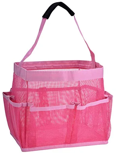 Mesh Shower Bag - Easily Carry, Organize Bathroom Toiletry Essentials while Taking a Shower. (9-Pockets | Pink)