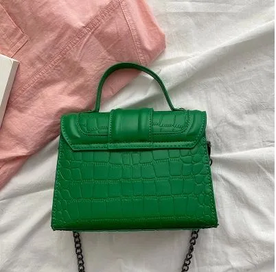 Mock Croc PU Solid Colour Shoulder Bag