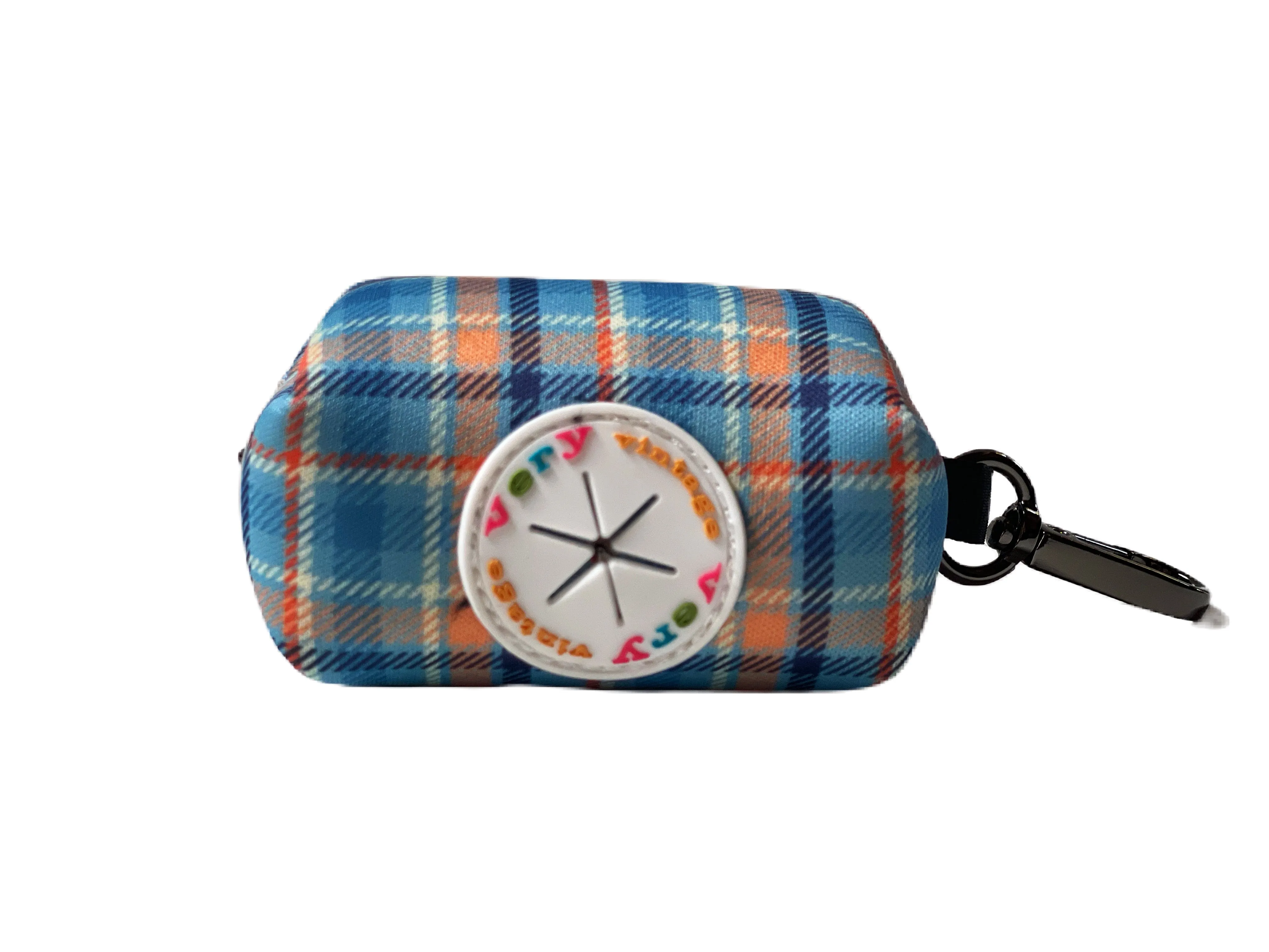 Murphy - Blue & Orange Plaid Dog Poop Bag Holder