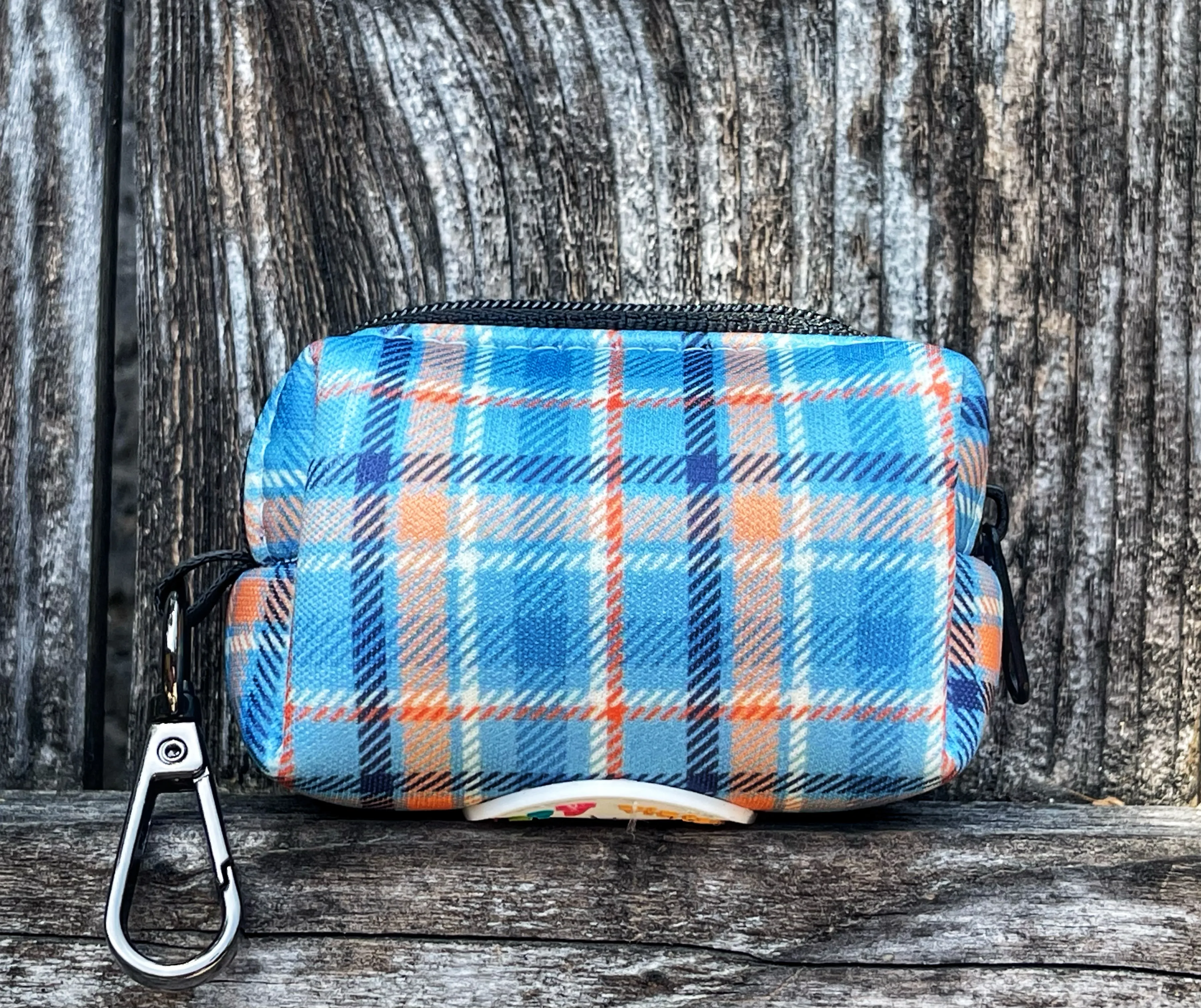 Murphy - Blue & Orange Plaid Dog Poop Bag Holder