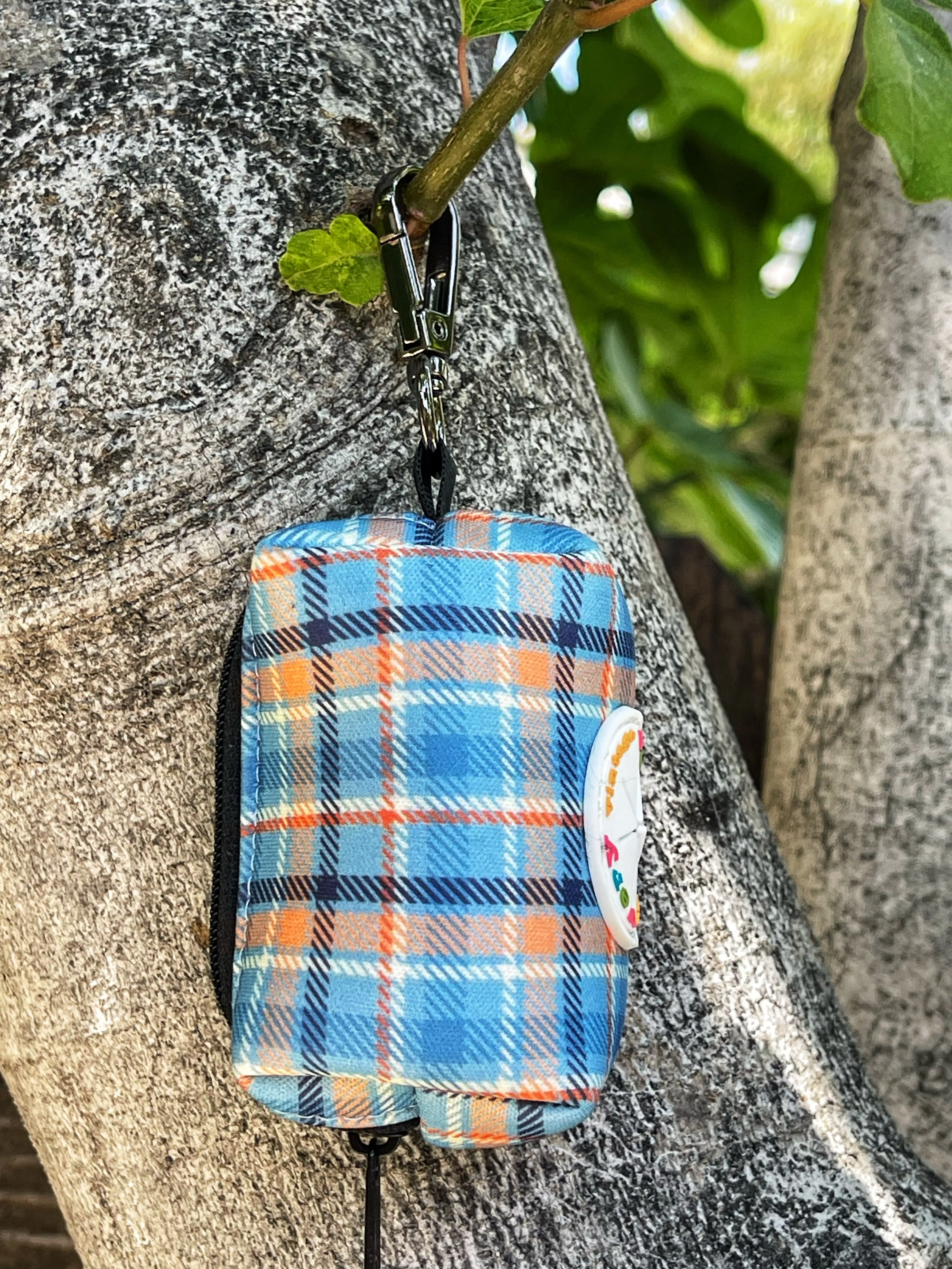 Murphy - Blue & Orange Plaid Dog Poop Bag Holder