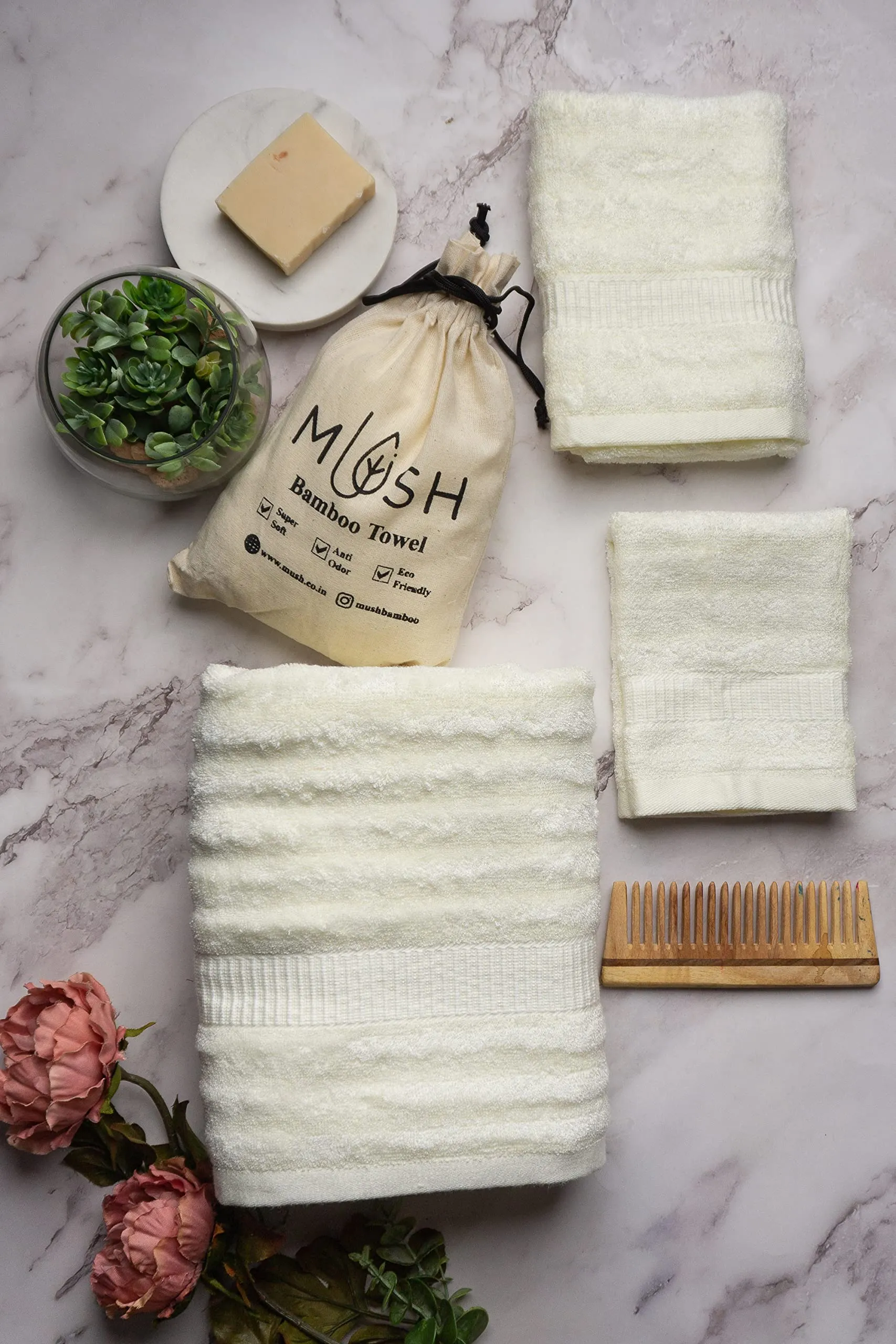 Mush Bamboo Towels for Bath Large Size | 600 GSM Bath Towel for Men & Women | Soft, Highly Absorbent, Quick Dry,and Anti Microbial | 75 X 150 cms (Pack of 1, Cream)