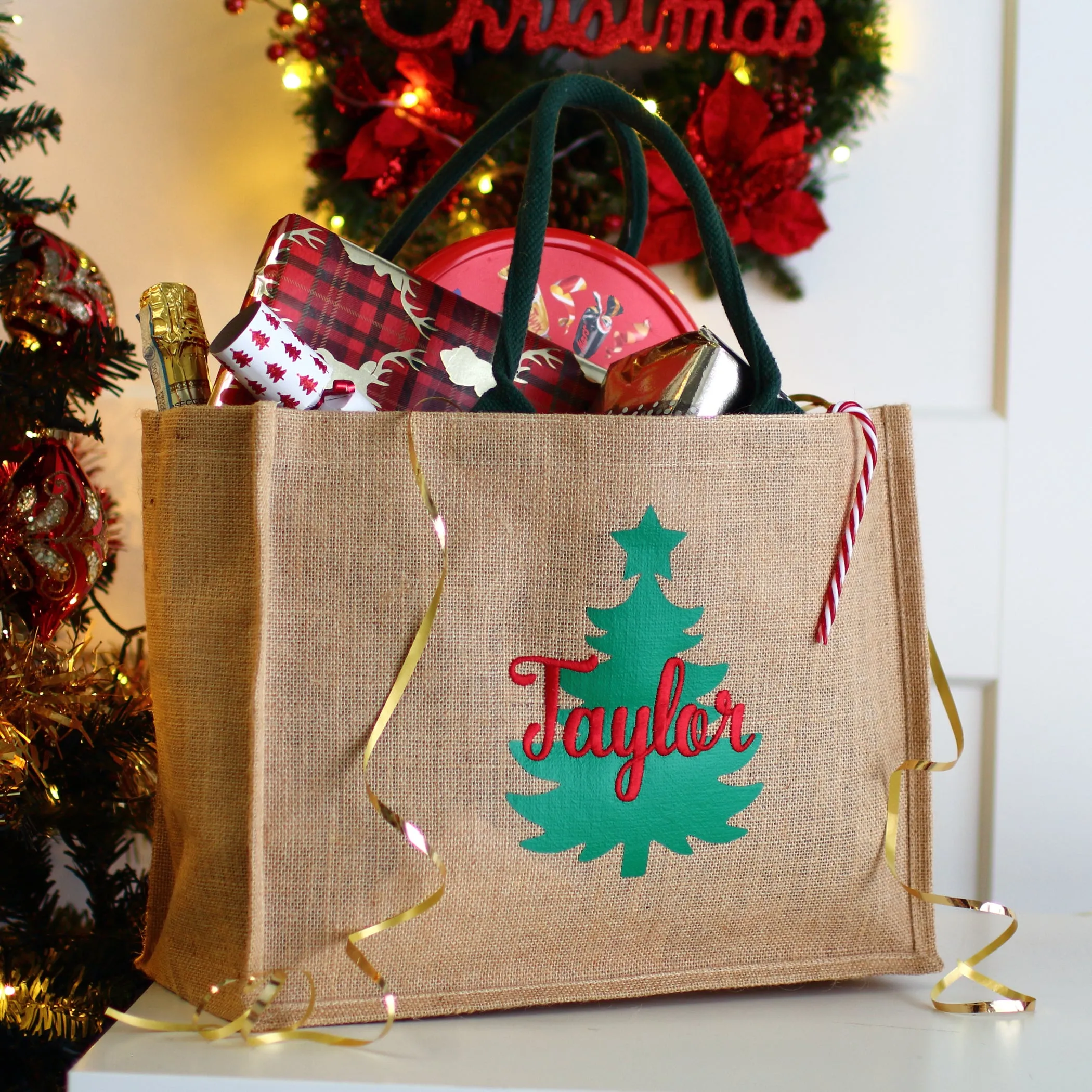 NEW - Embroidered 2D Christmas Tree Hamper Bag