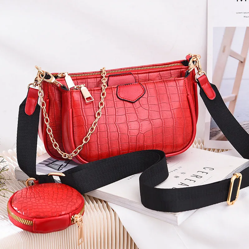 New women's version small fresh fashion triplets women's bag textured shoulder handbag