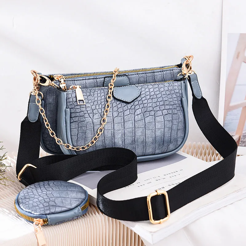 New women's version small fresh fashion triplets women's bag textured shoulder handbag