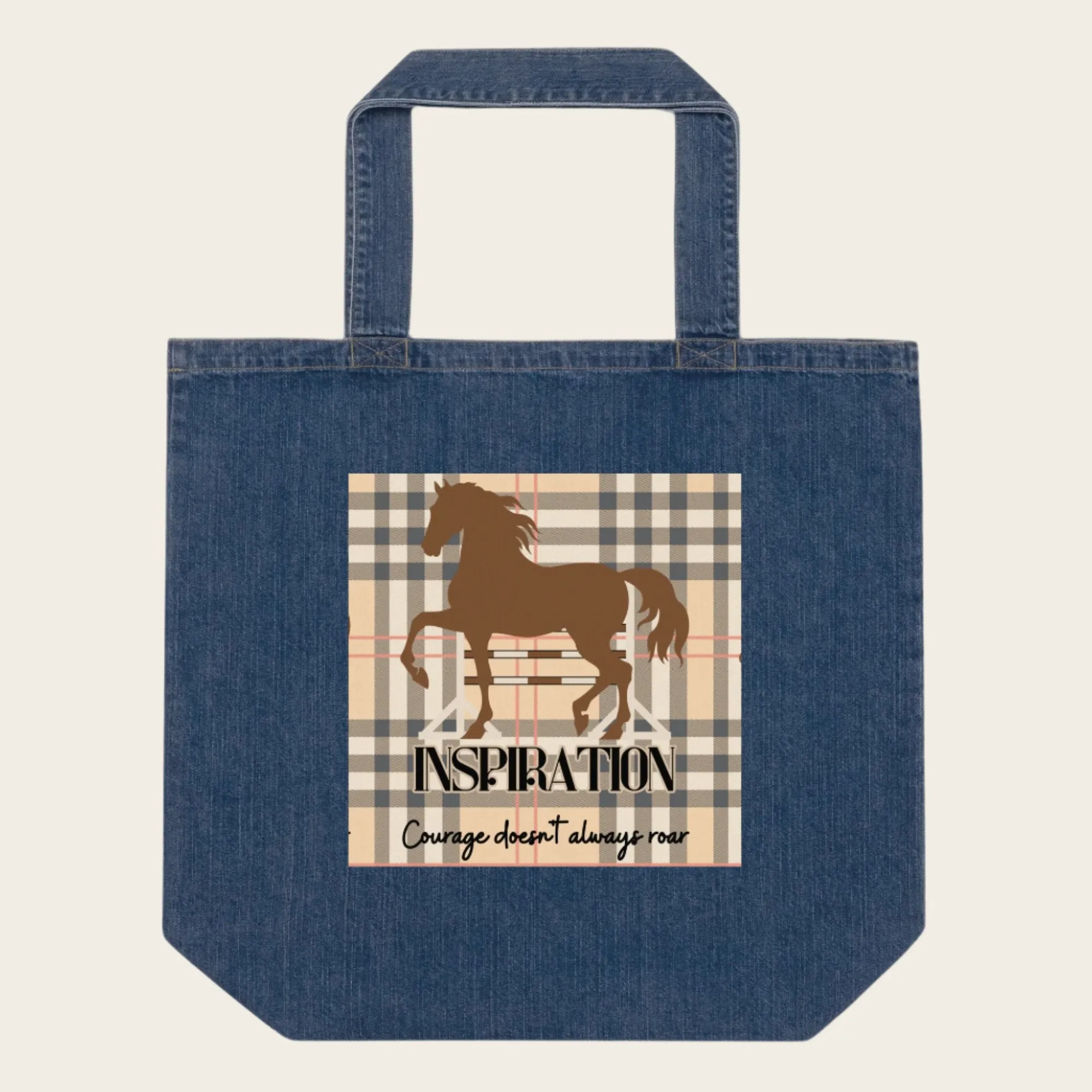 Organic Cotton Denim Tote Bag with Horse Print - Eco-Friendly