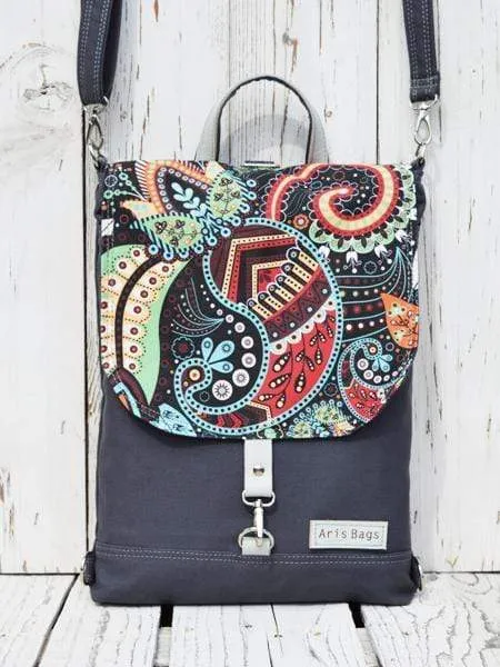 Paisley Design Flap Backpack, Slim Boho rucksack | Aris Bags