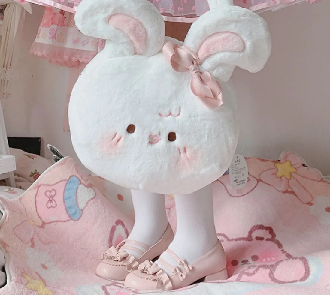 Plush White Pink Rabbit Bunny Big Bow Ribbon Doll Messenger Handbag Bag