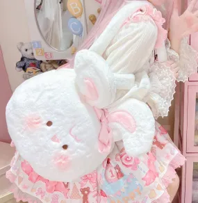 Plush White Pink Rabbit Bunny Big Bow Ribbon Doll Messenger Handbag Bag