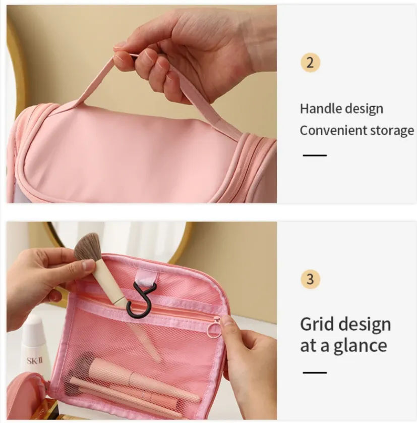 Portable Waterproof Cosmetic Travel Bag With Hanging Hook Re-10 Pink