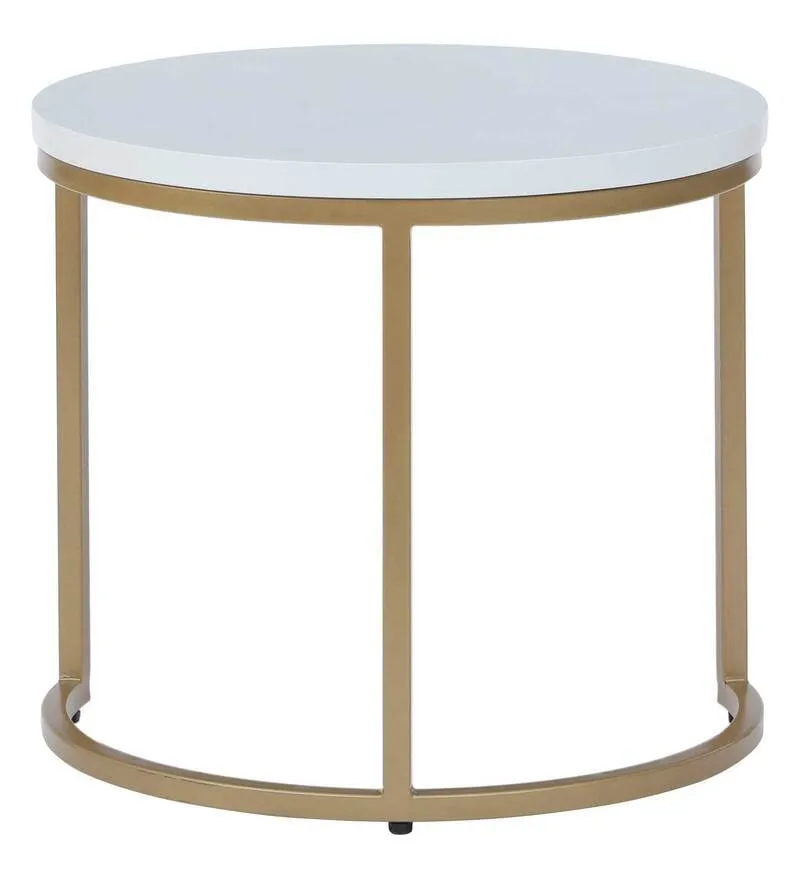 Priti - Golden coffee table with white table top - set of two