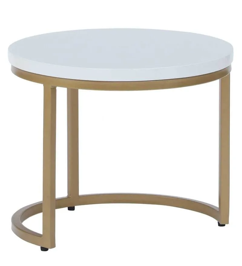 Priti - Golden coffee table with white table top - set of two