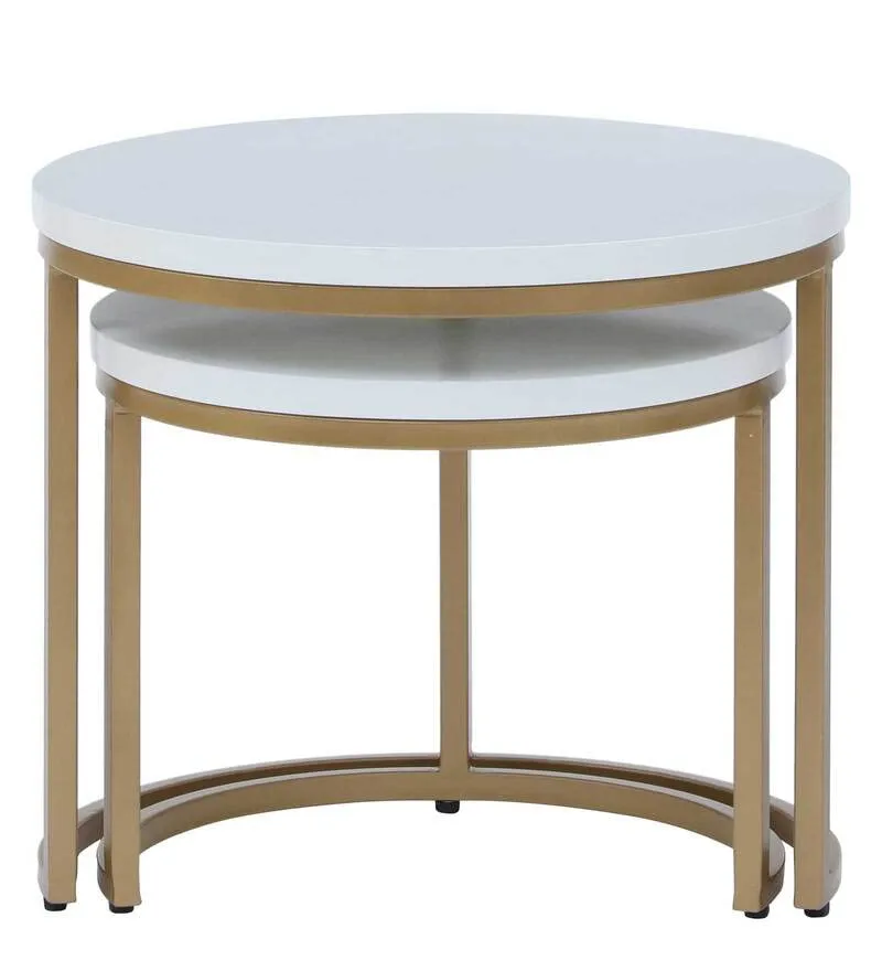 Priti - Golden coffee table with white table top - set of two