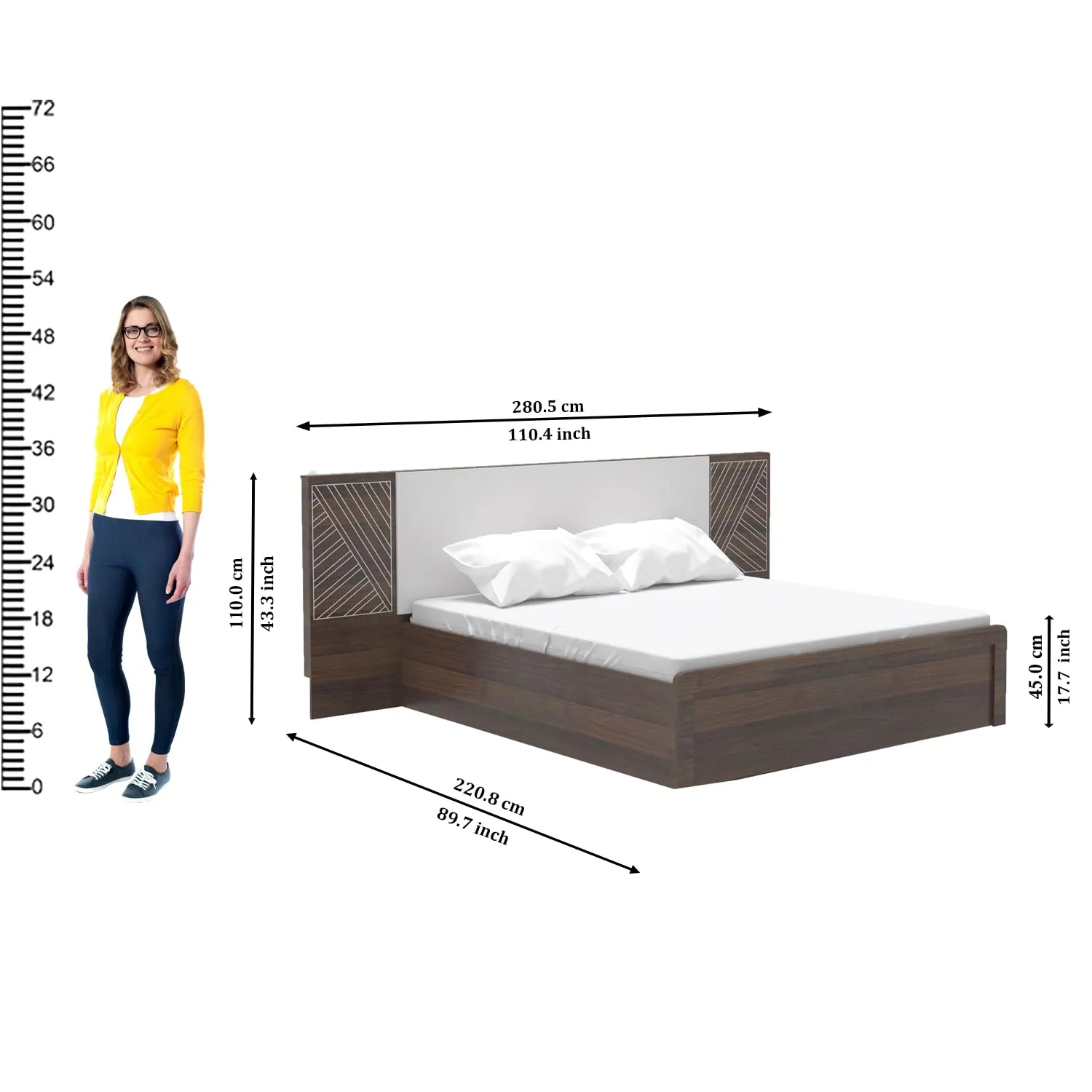 qwqbuy® Mid Century Modern Platform Bed with Storage Drawers and Nightstand,Engineered Wood Orion Omega Pearl Upholstered Storage King Bed with Hydraulic Mechanism (Adorna, Queen)