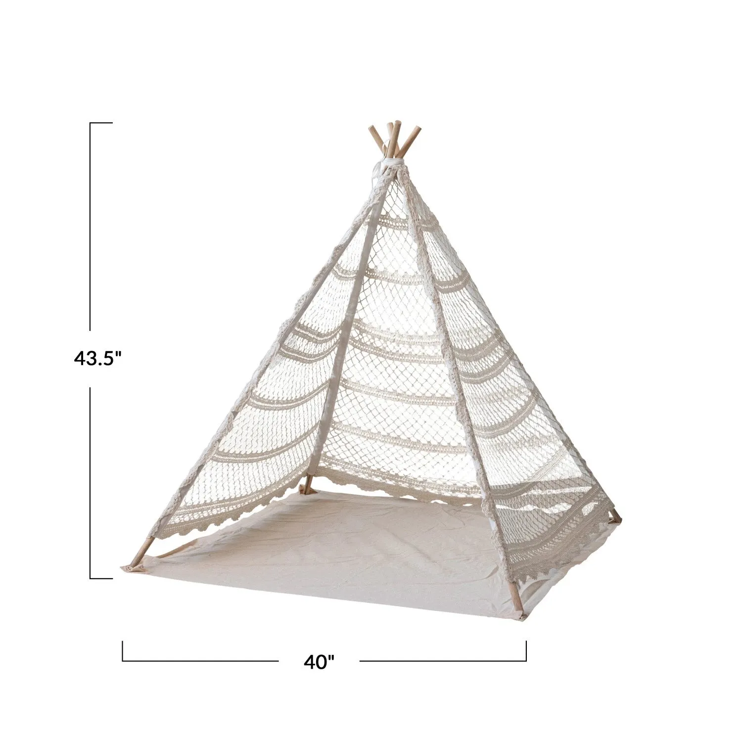 Recycled Cotton Crocheted & Wood Teepee in Bag w/ Mat