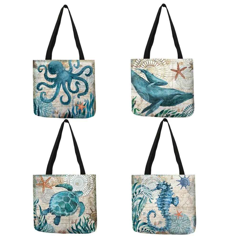 Reusable Eco-Friendly Deep Sea Creatures Tote Bags