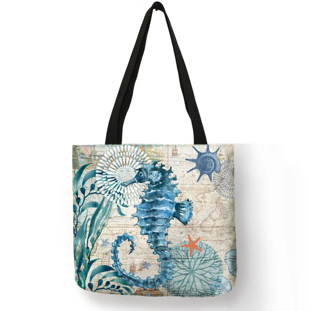 Reusable Eco-Friendly Deep Sea Creatures Tote Bags