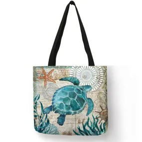 Reusable Eco-Friendly Deep Sea Creatures Tote Bags