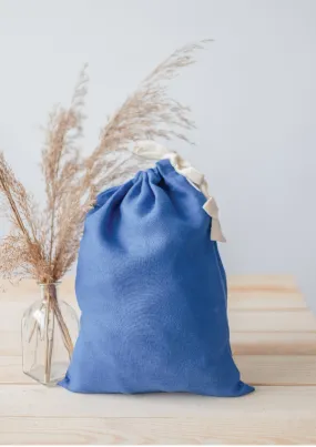 Royal Blue Linen Drawstring Storage Bag