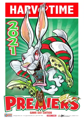 South Sydney Rabbitohs 2021 NRL Premiers Game Day Harv Time Poster