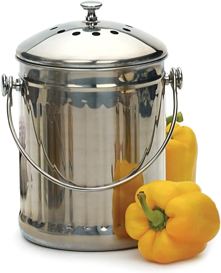 Stainless Steel Compost Pail – Dishwasher Safe – 1 Gallon Capacity