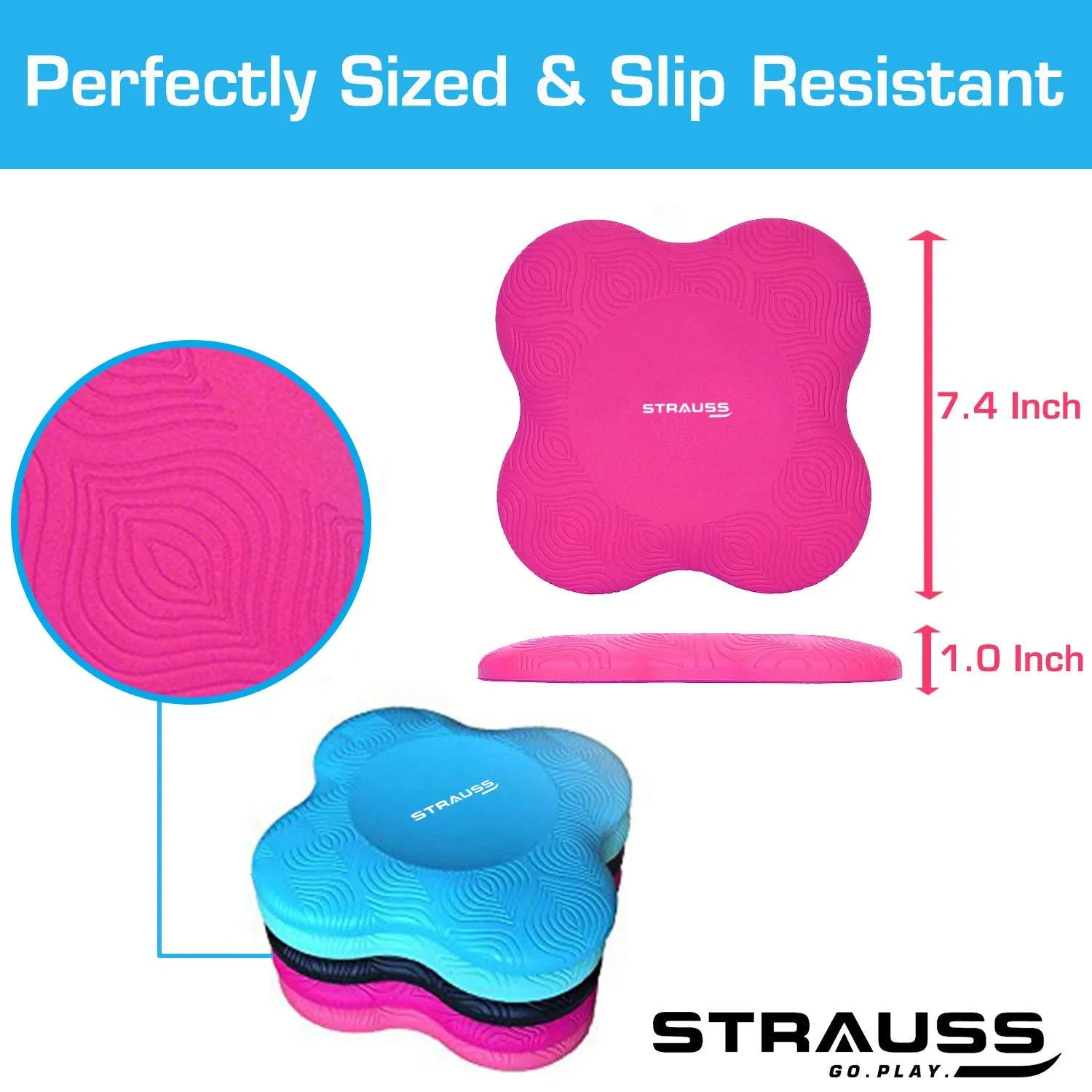 Strauss TPE Eco-Friendly Yoga Mat, 6mm (Purple) and Yoga Knee Pad Cushions, (Pink)