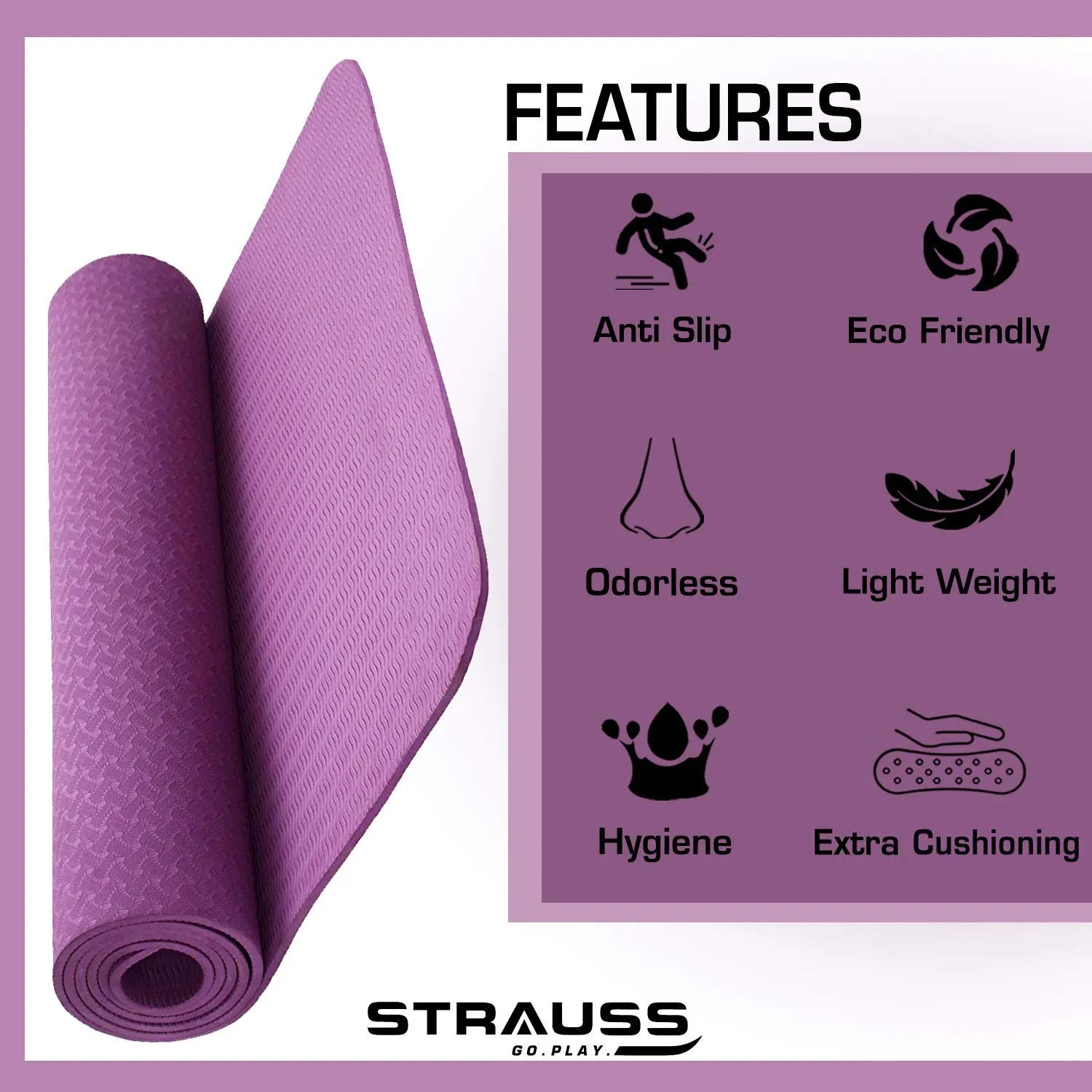 Strauss TPE Eco-Friendly Yoga Mat, 6mm (Purple) and Yoga Knee Pad Cushions, (Pink)