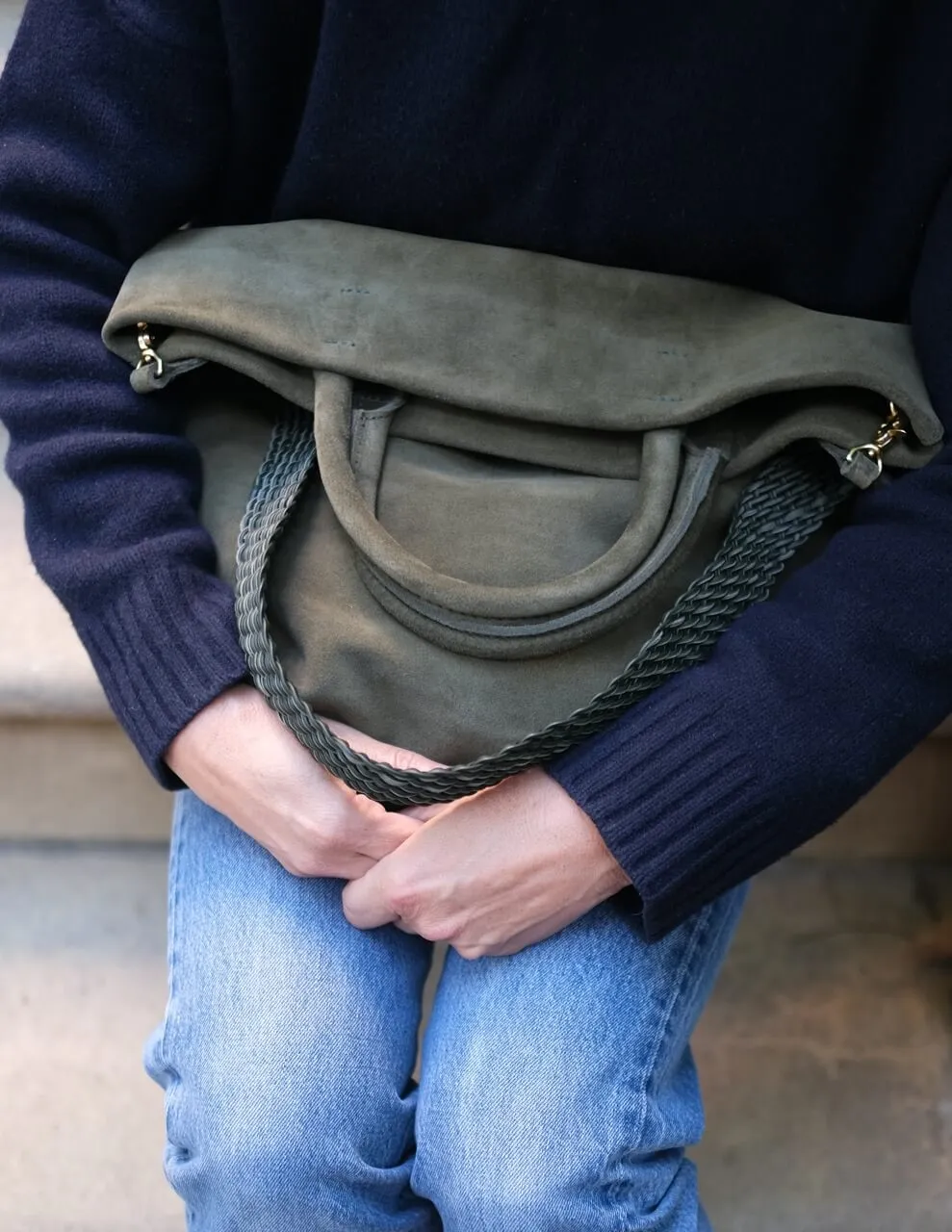 Suede Tote, Kombu Green