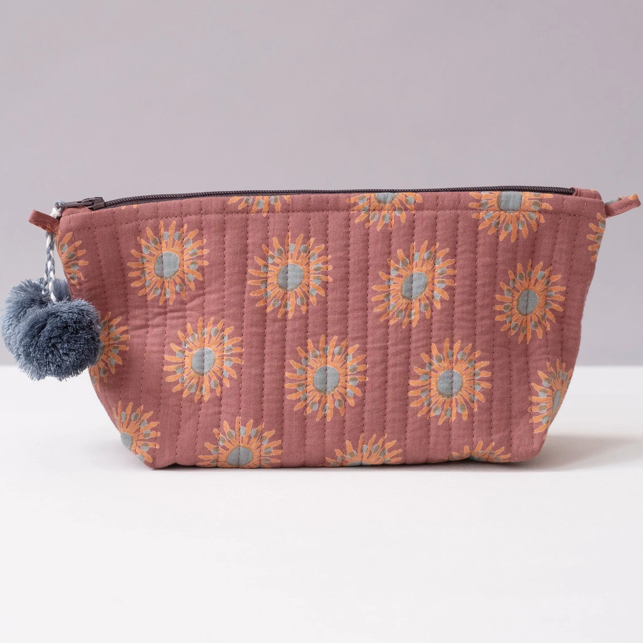 Sunflower Terracotta Block Printed Makeup Pouch