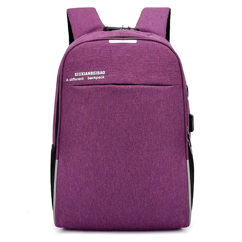 Super Smart Anti-Theft Security Lock BackPack With USB Charging Port- Purple