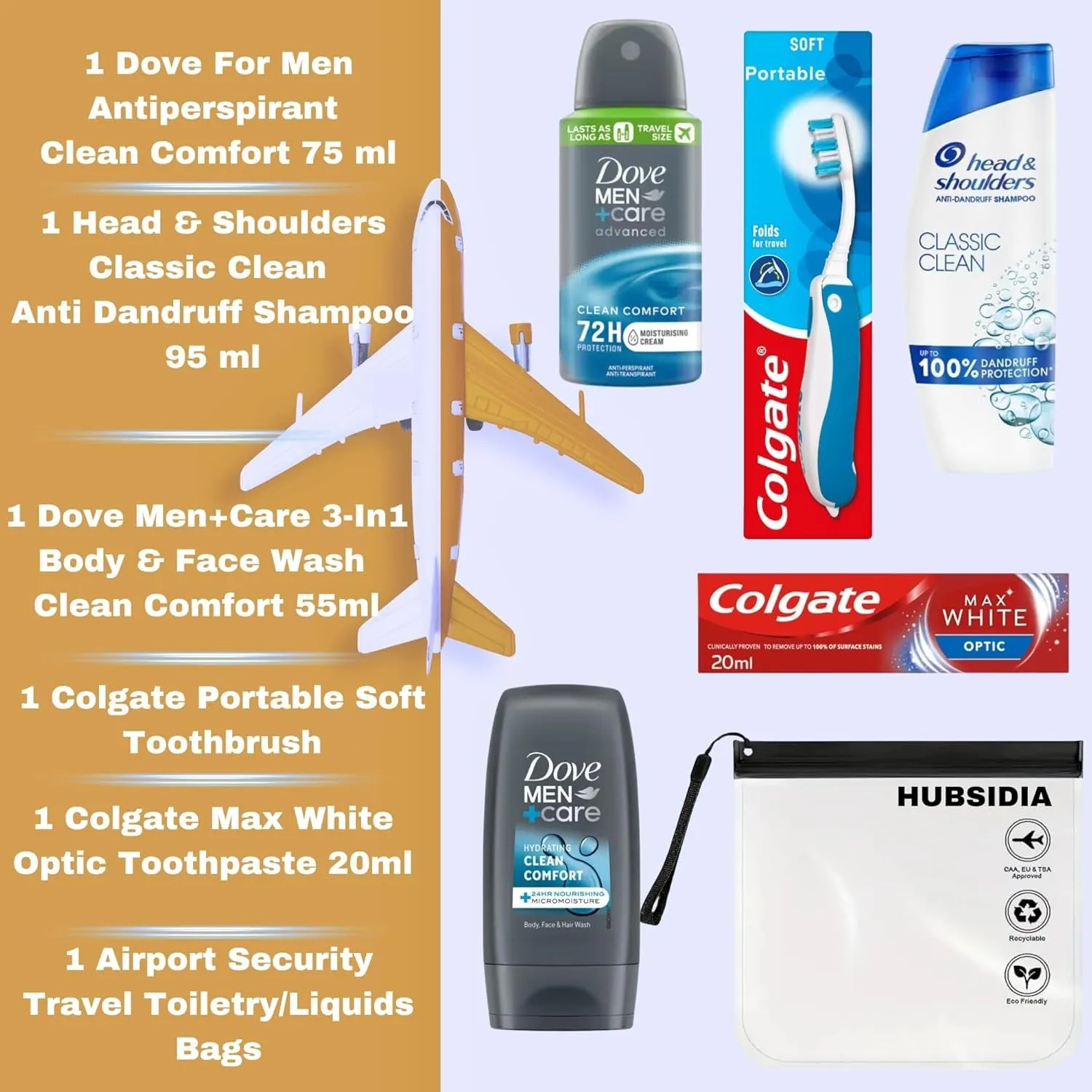 Travel Size Toiletries Essentials Set for Men, Mini Travel Toiletries, Travel Man Toiletries Set, Holiday Toiletries, with  Clear Travel Bag Airport Approved