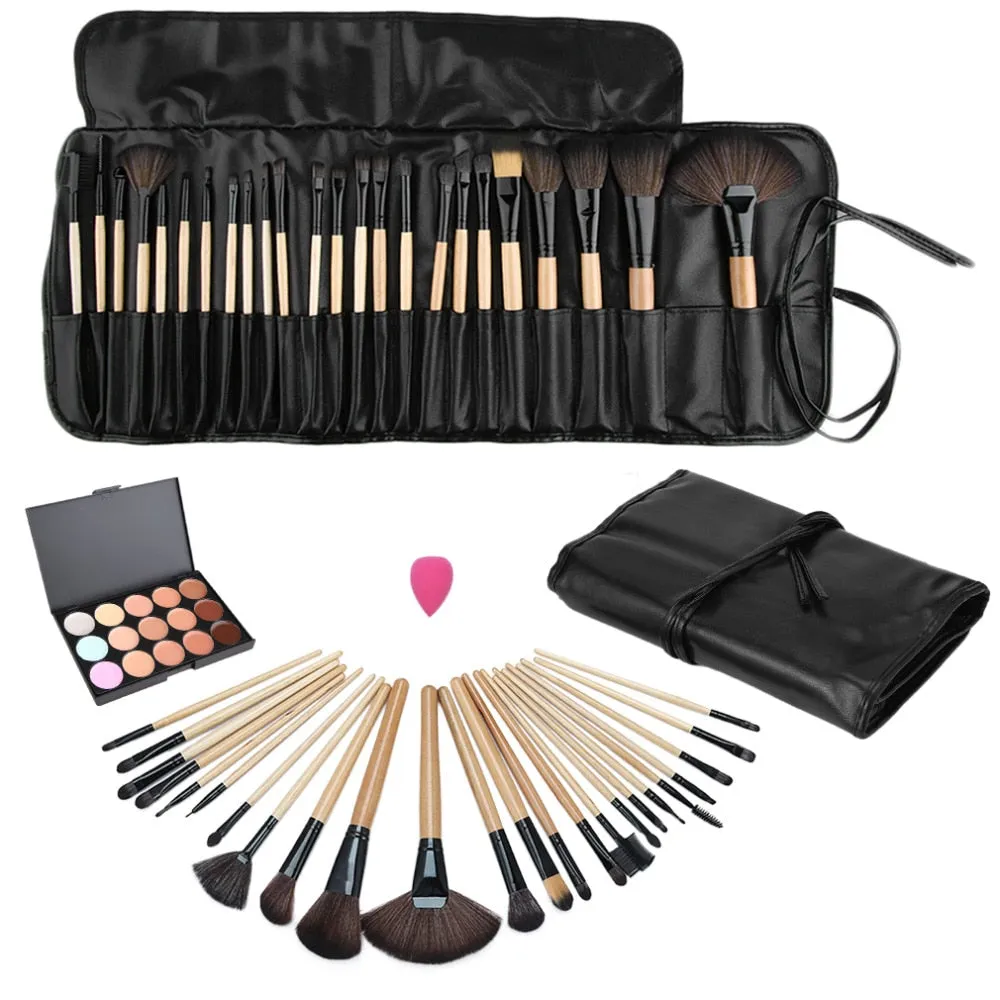 Trendy Professional Beauty Makeup Set With Brushes Concealer Drop Shaped Puff