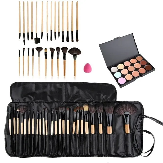 Trendy Professional Beauty Makeup Set With Brushes Concealer Drop Shaped Puff