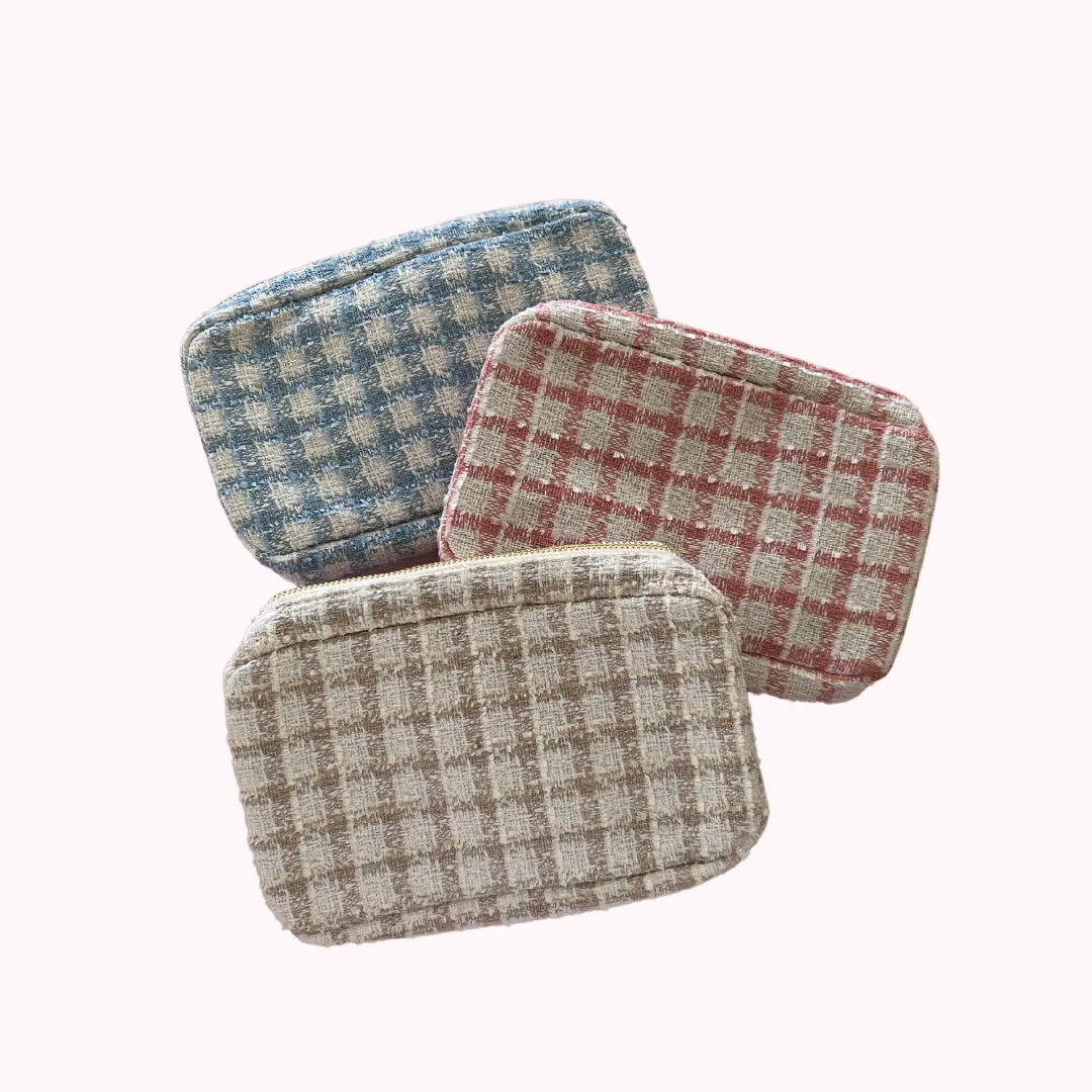 Tweed Plaid Cosmetic Pouch | Make Up Bag