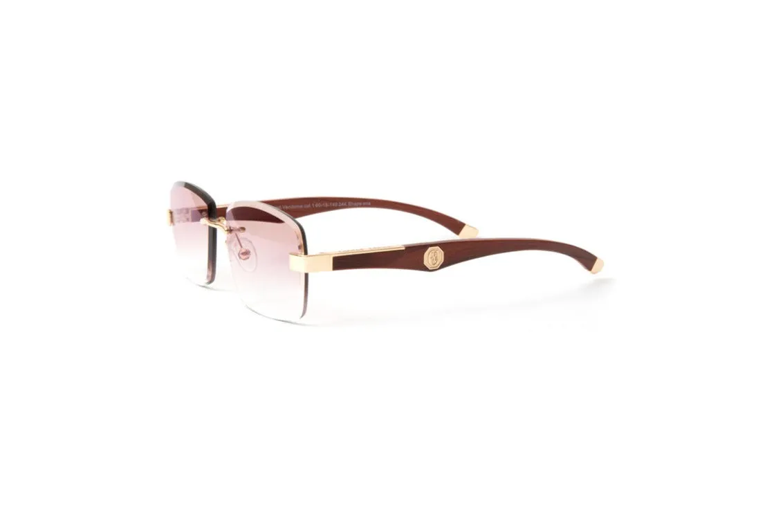 VENDOME 24KT Gold & Brown Wood Sunglasses, Gradient Brown Square Lenses