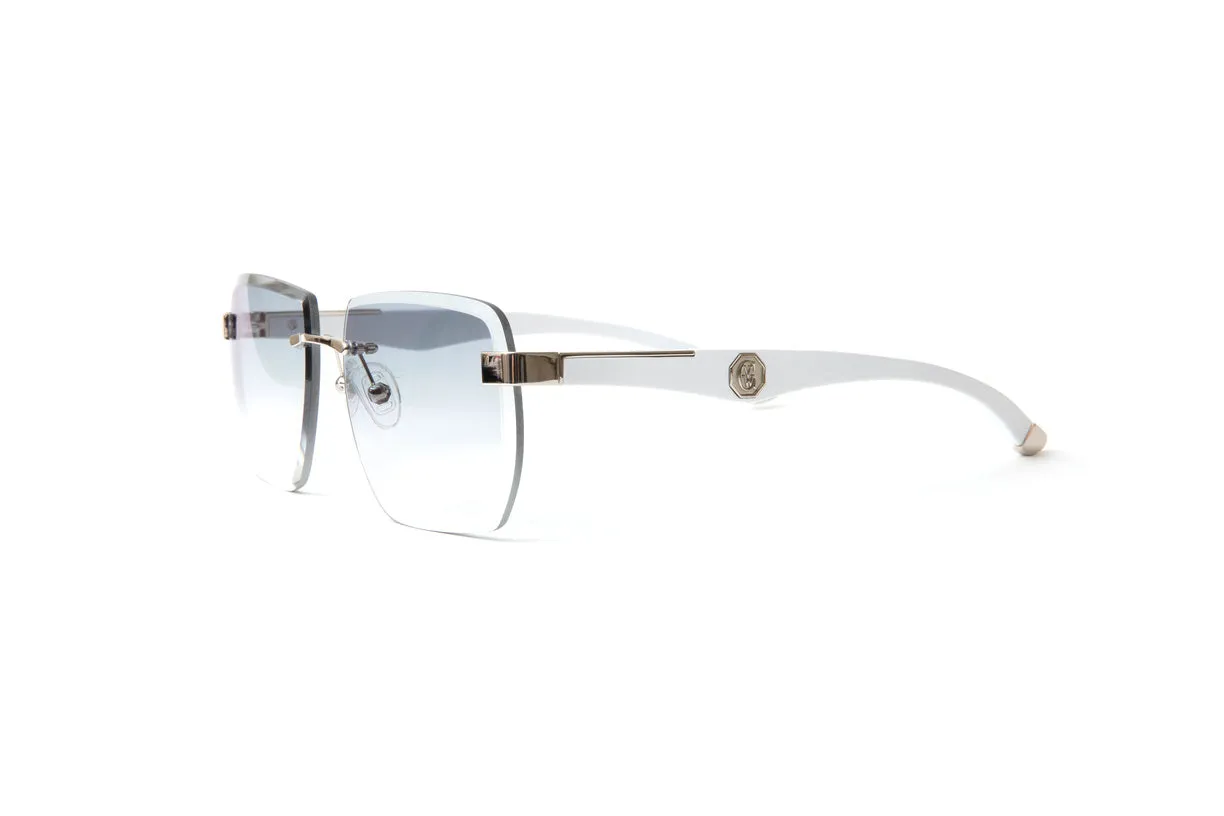 VENDOME Silver & White Wood Sunglasses, Gradient Grey Lenses