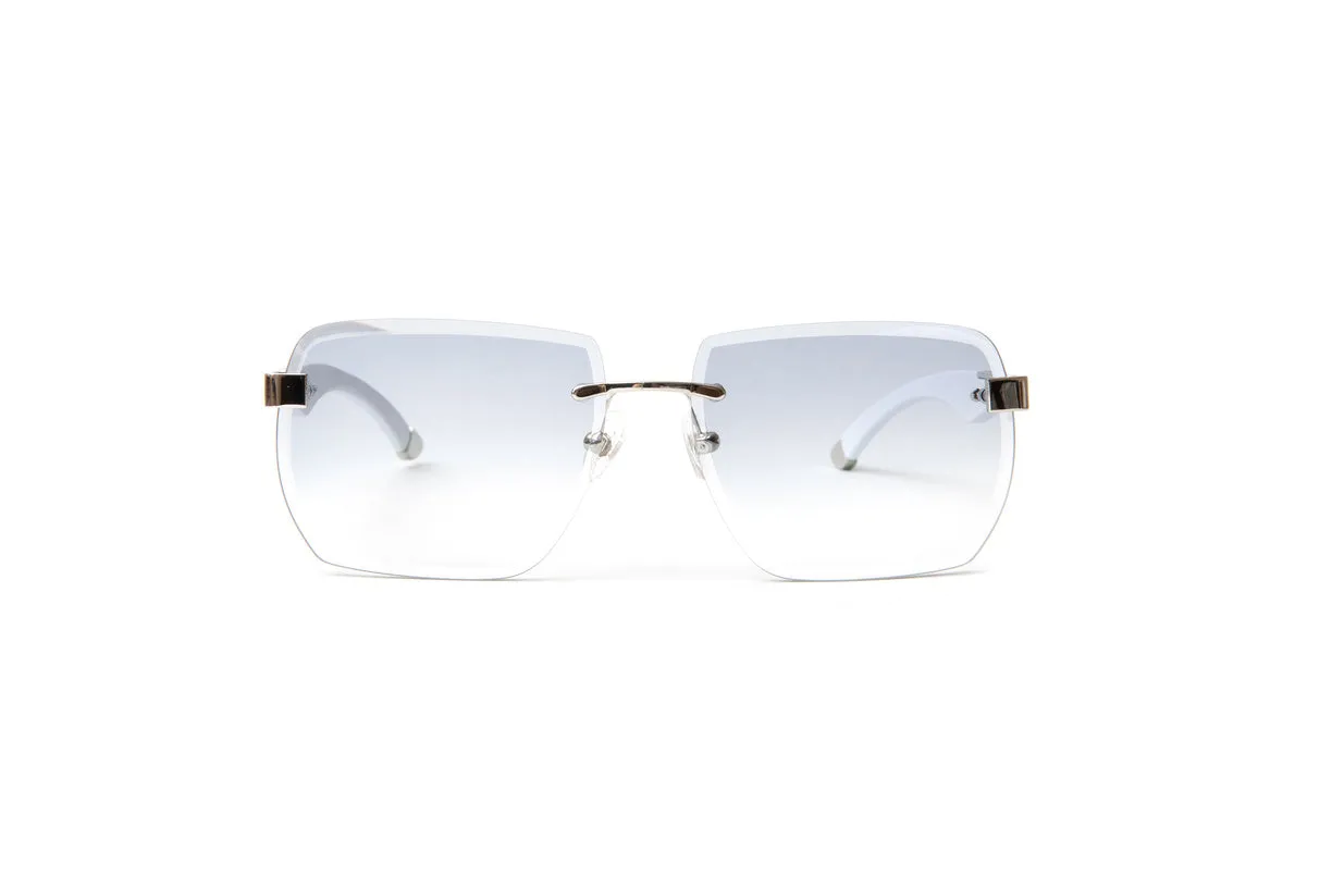 VENDOME Silver & White Wood Sunglasses, Gradient Grey Lenses