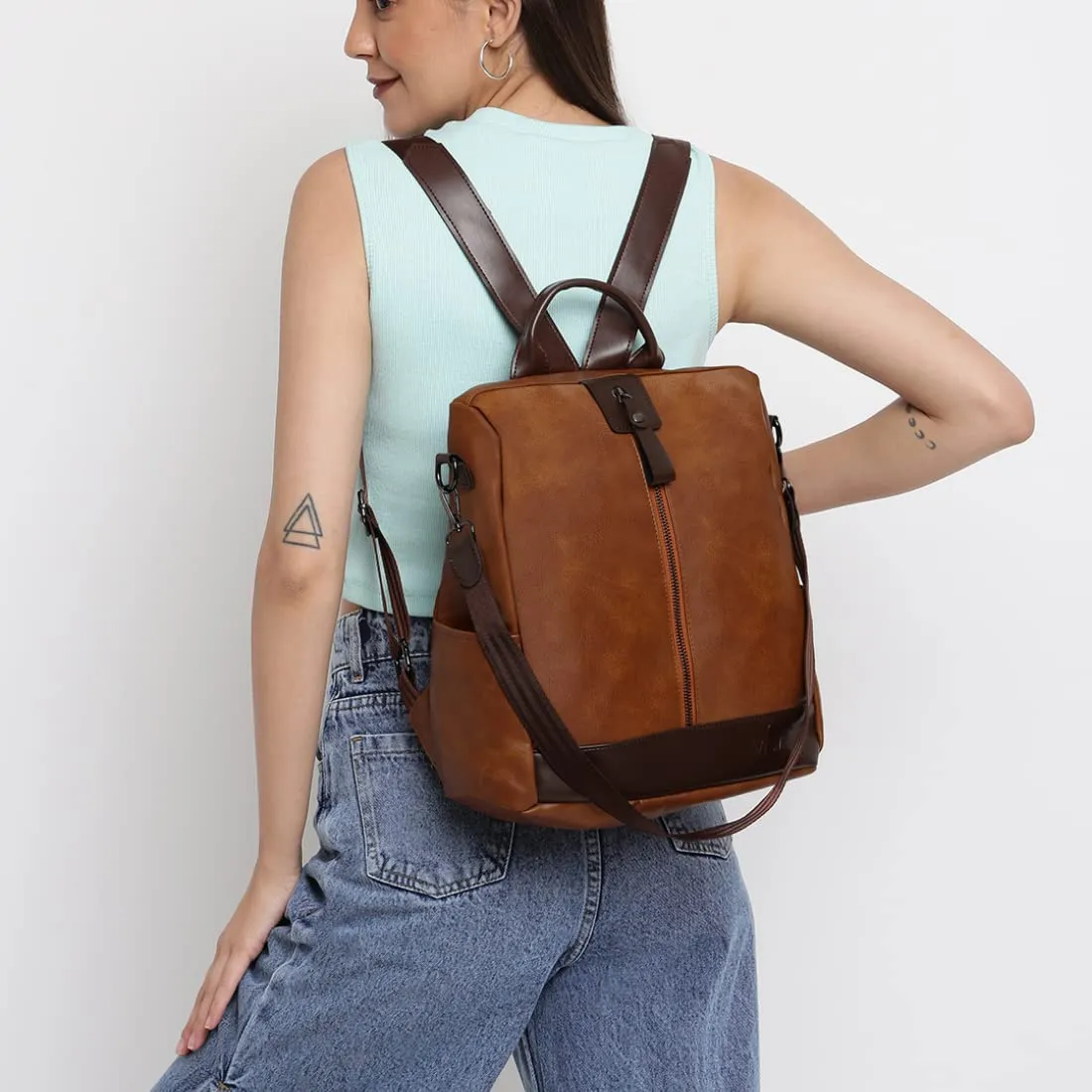 VISMIINTREND Stylish Leather Backpack Handbag Shoulder Sling Purse Bag for Women and Girls | College Bags | Belt | Travel | Work | Birthday Gift for Wife | Friend | Rakhi Gifts for Sister | Bhabhi