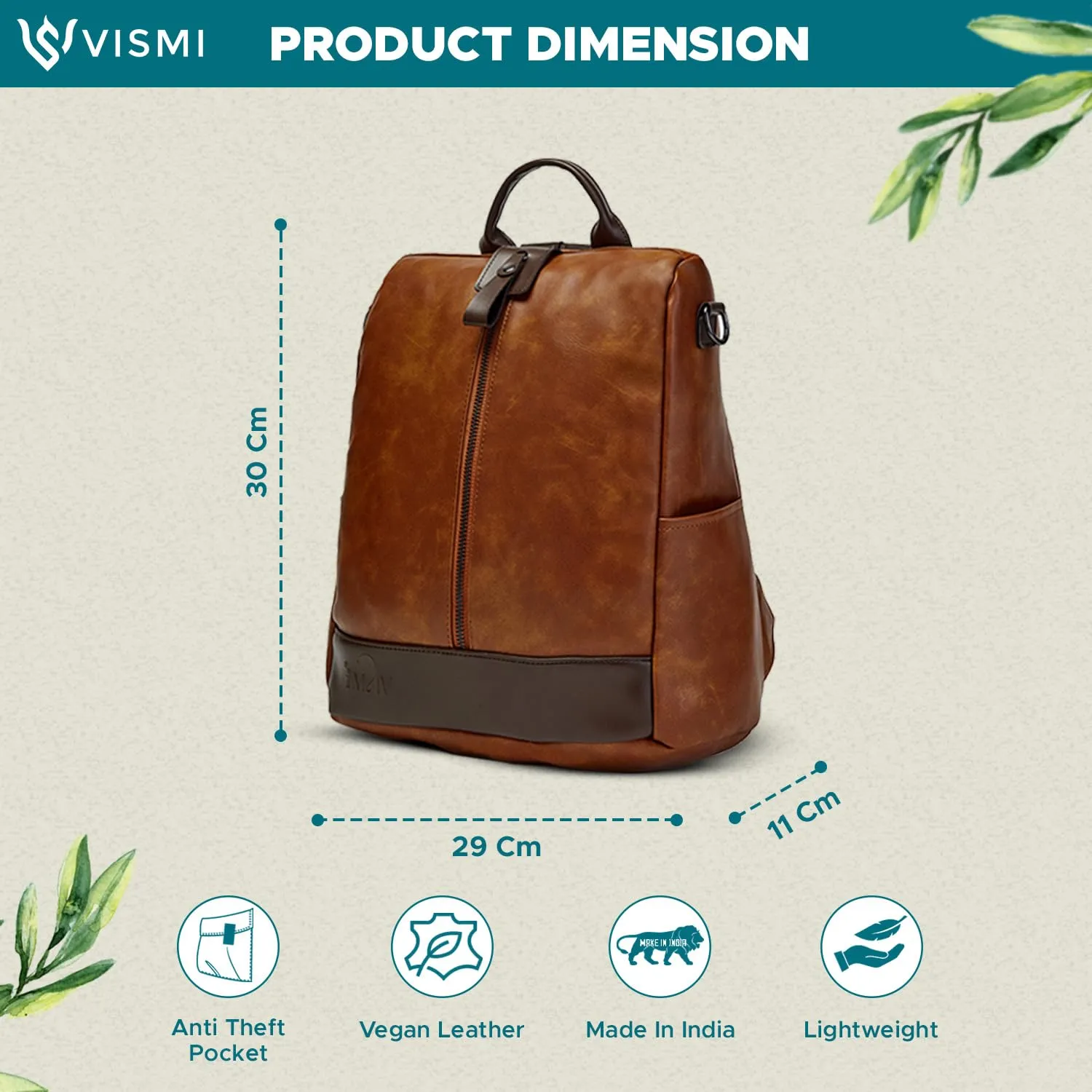 VISMIINTREND Stylish Leather Backpack Handbag Shoulder Sling Purse Bag for Women and Girls | College Bags | Belt | Travel | Work | Birthday Gift for Wife | Friend | Rakhi Gifts for Sister | Bhabhi