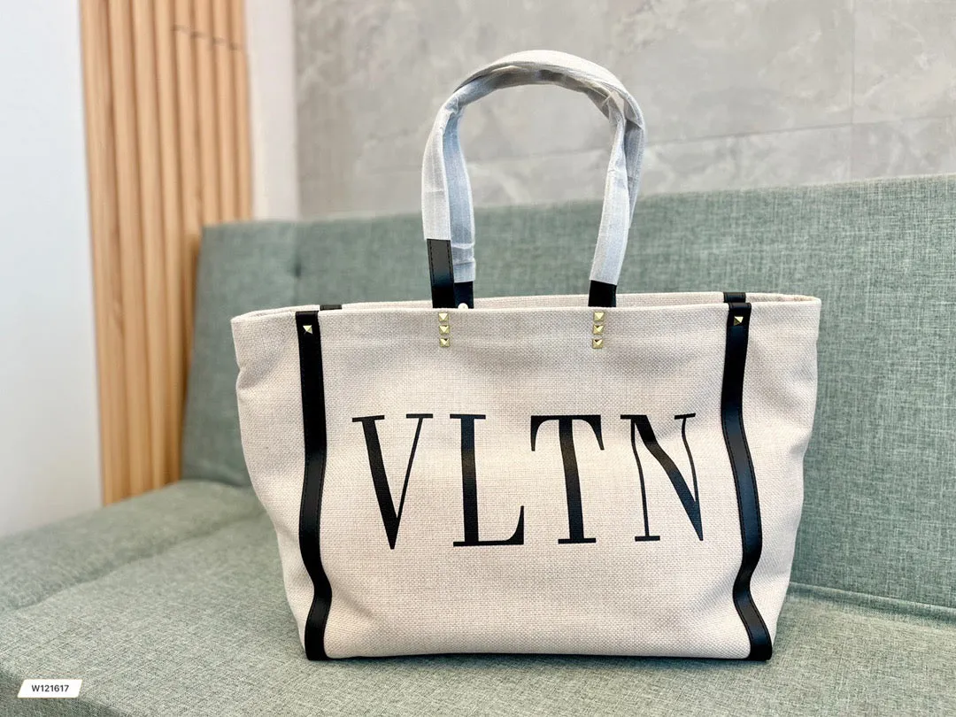 VLTN073 SMALL VLTN PRINT CANVAS TOTE BAG / W14.6xH11xD5.5 in