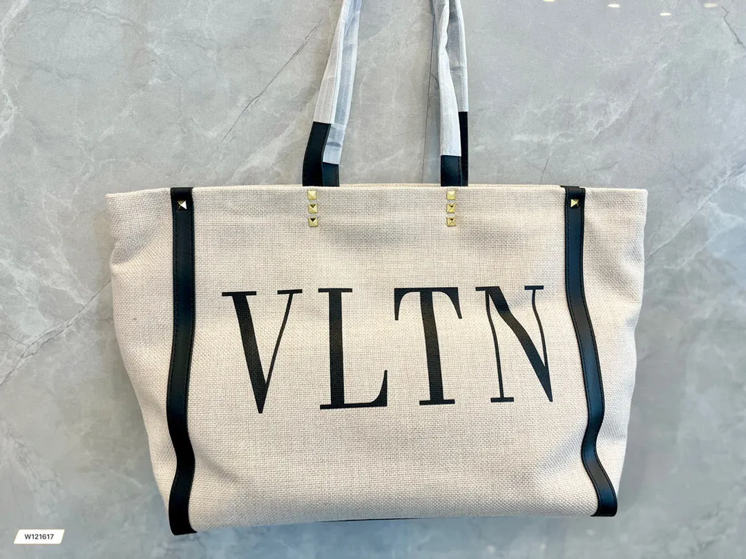 VLTN073 SMALL VLTN PRINT CANVAS TOTE BAG / W14.6xH11xD5.5 in