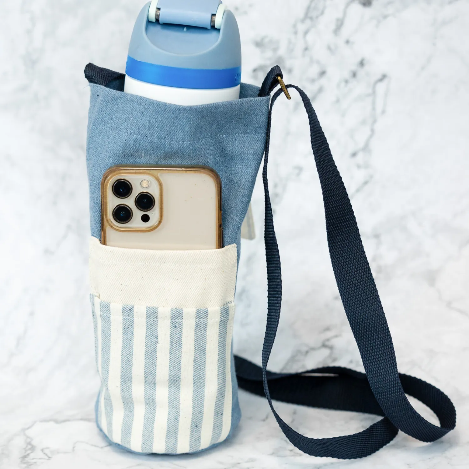 Water Bottle Holder Bag - Upcycled Denim