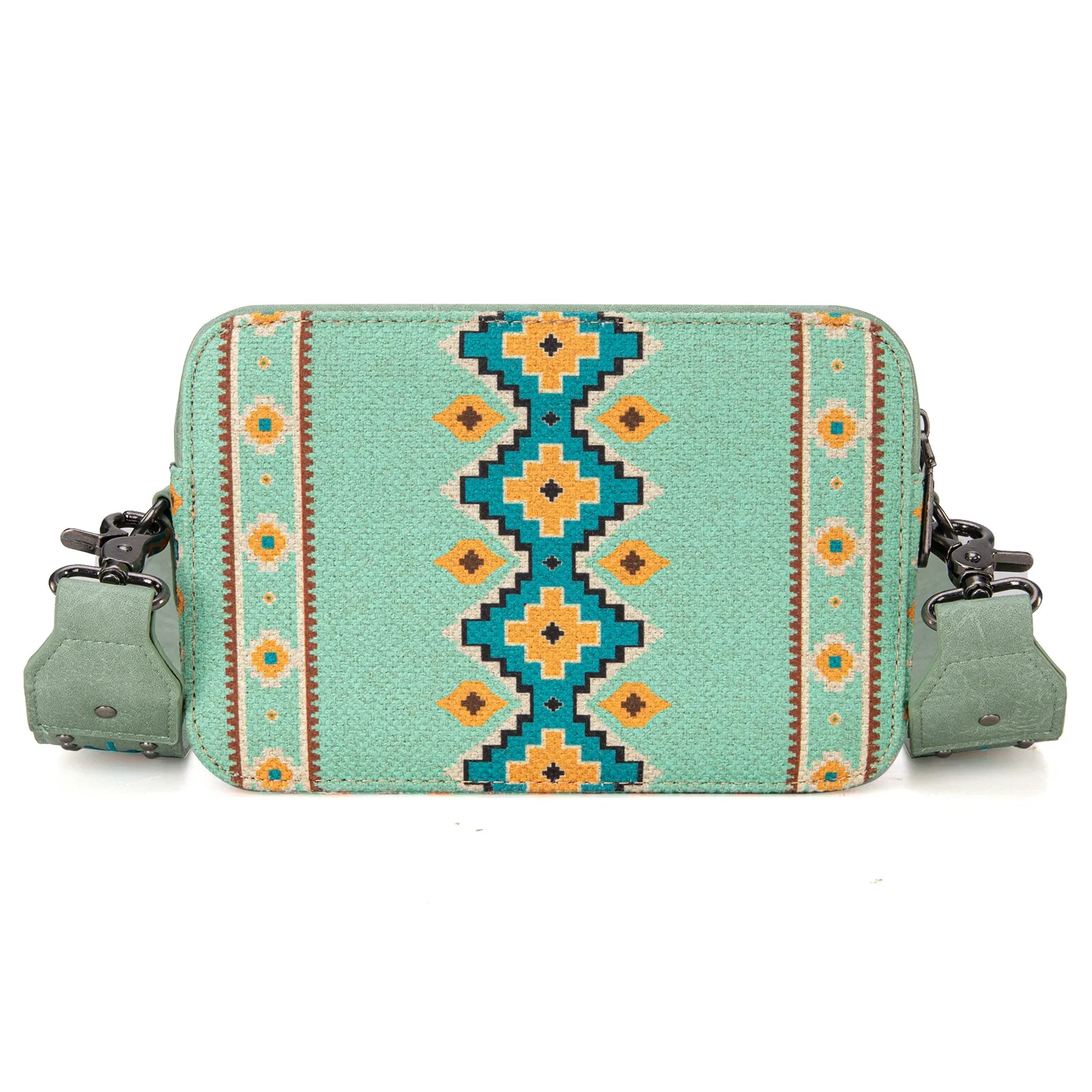 WG2207-3003  Wrangler Aztec Printed Crossbody Purse With Wallet Compartment - Green