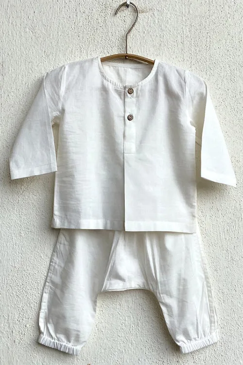 Whitewater Kids Unisex Organic Essential White Kurta Top With Matching Pants