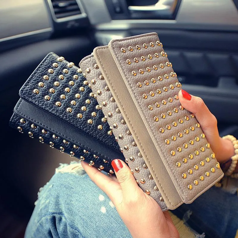 Women Pu Leather Fashion Long Clutch Vintage Punk Cool Wallet