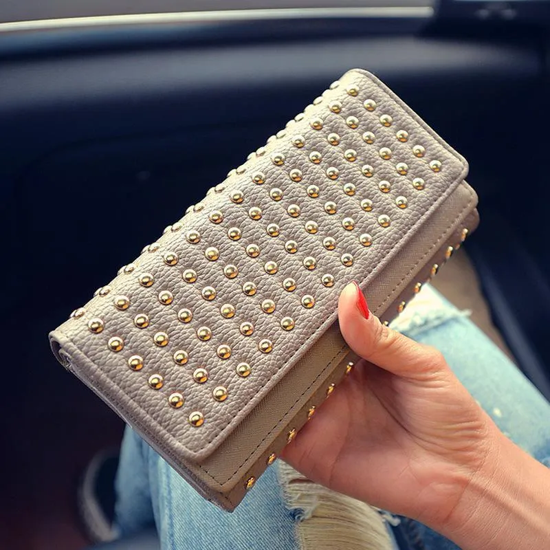 Women Pu Leather Fashion Long Clutch Vintage Punk Cool Wallet