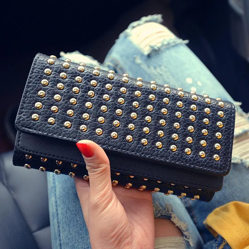 Women Pu Leather Fashion Long Clutch Vintage Punk Cool Wallet