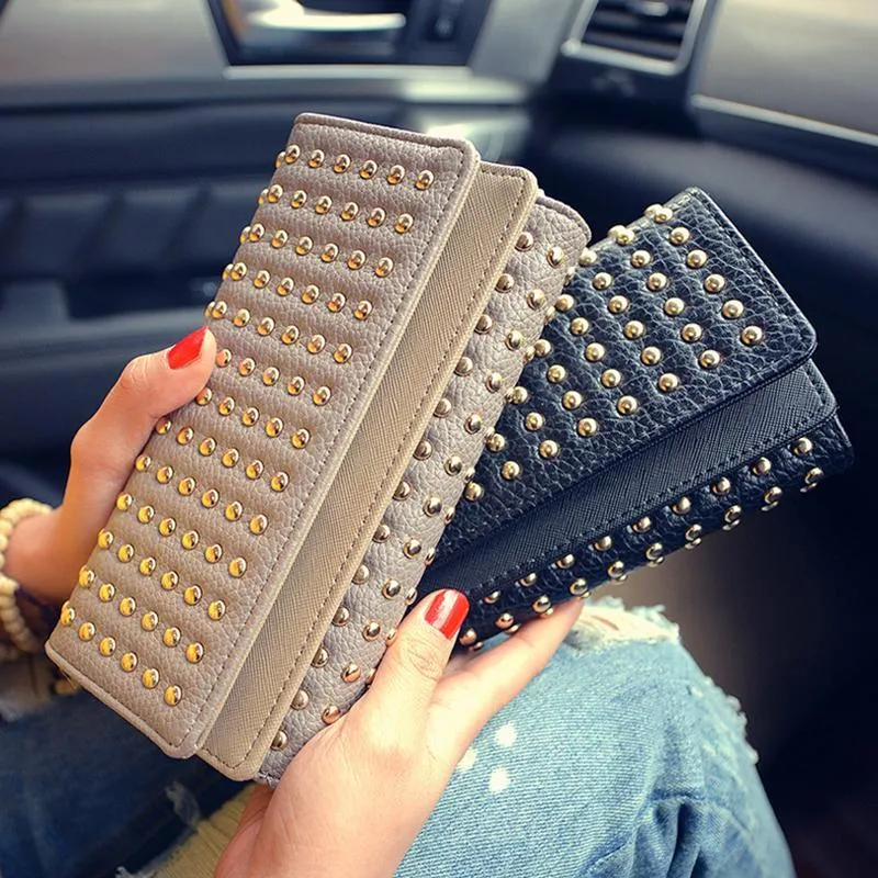 Women Pu Leather Fashion Long Clutch Vintage Punk Cool Wallet