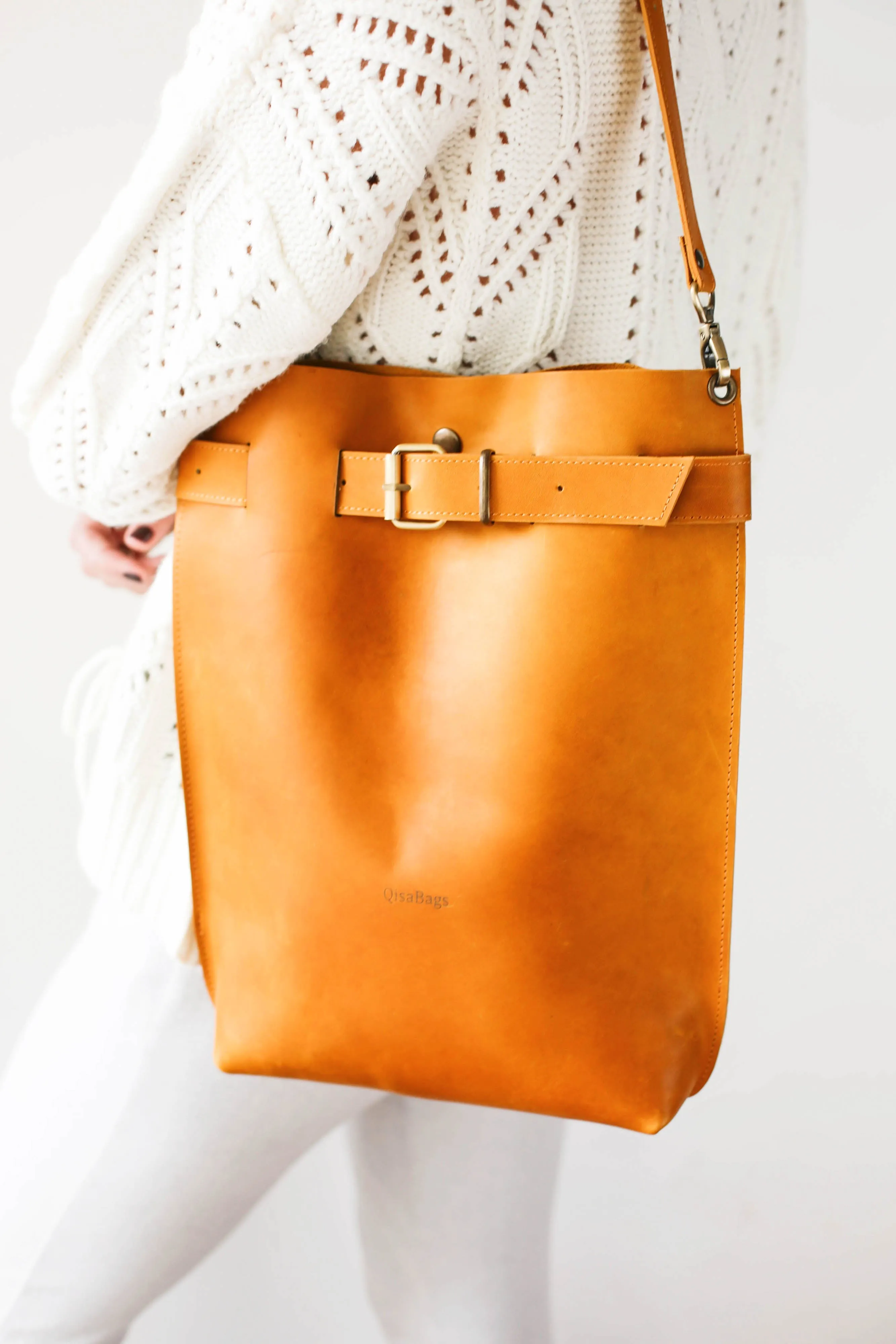 Yellow Large Leather Backpack Purse